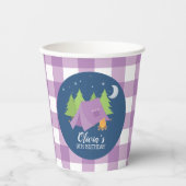 グランピングガールキャンピングバースデーパーティーパープルプレイド 紙コップ (正面)