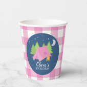 グランピングガールキャンピングバースデーパーティーピンクプレッドパ 紙コップ (正面)
