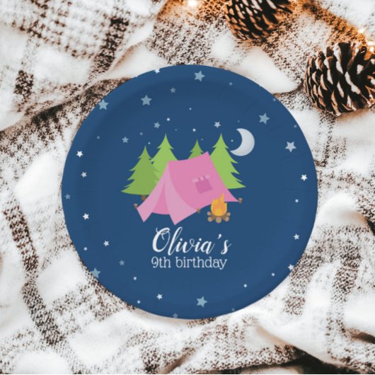 グランピングガールキャンピングバースデーパーティープレート ペーパープレート