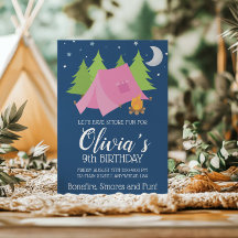 グランピングガールズキャンピングバースデーパーティー招待状