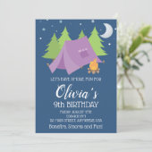 グランピングガールズパープルキャンピングスリープバースデー 招待状 (スタンド正面)