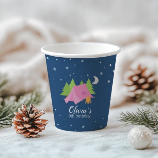 グランピングガールピンクキャンピングバースデーパーティー 紙コップ