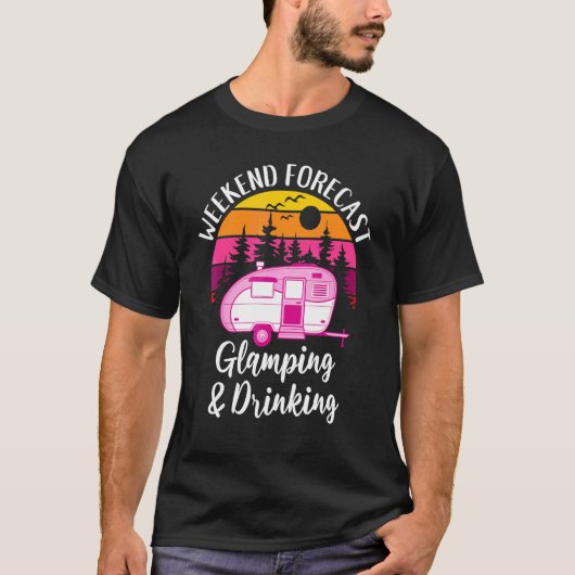 グランピングクイーンの週末予報 グランピングと飲み物 Tシャツ (正面)