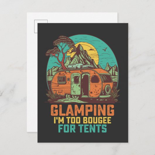 グランピング私はテントのためのブーギーレトロヴィンテージ インビテーションポストカード (正面/裏面)