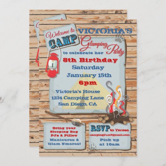 グランピング キャンピング パーティー 招待状 (正面/裏面)