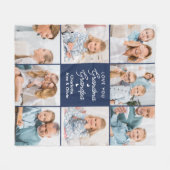 グランマグランドパパーソナライズされたネイビーブルー8写真 フリースブランケット (正面(横))