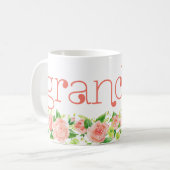 グランマコーラルピンクウォーターカラーフローラバラ コーヒーマグカップ (正面左)