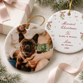 グランマリエンियल クリスマス リボン ヤドリギ ペット 写真 セラミックオーナメント