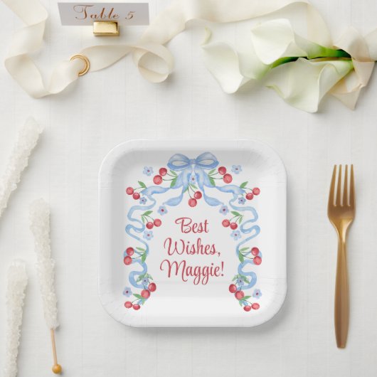 グランミレニアル チェリー ボウ ウォーターカラー ペーパープレート (ウェディング)