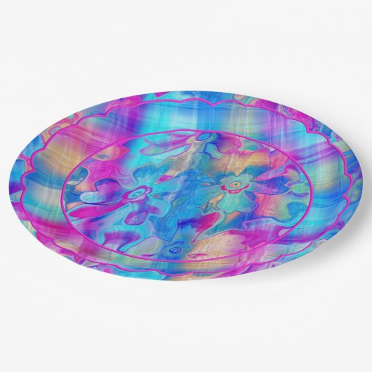 グラン絵を描グ-花模様 – 格子状 – 四 – ホタテ –  ペーパープレート (アングル)