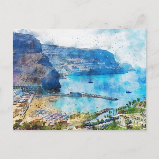 グラン・カナリアのシティスケーププエルト・デ・モーガン。絵を描. ポストカード (正面)