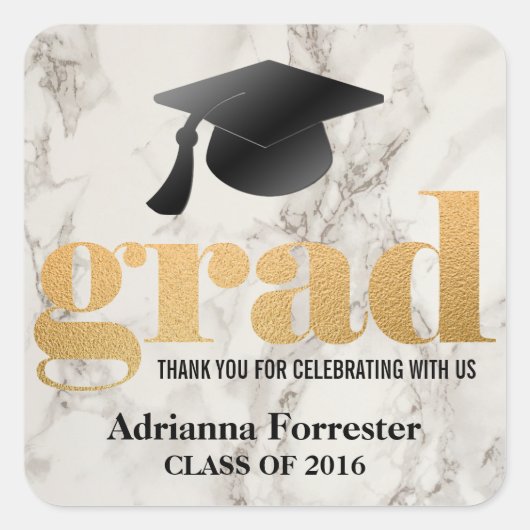 グラーはっきりしたドタイポグラフィフェイク金箔大理石パターン スクエアシール (正面)