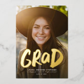 グラーはっきりしたドモダン金ゴールド1枚の写真卒業フォイル 箔招待状 (正面)