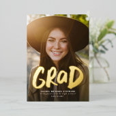 グラーはっきりしたドモダン金ゴールド1枚の写真卒業フォイル 箔招待状 (立ち正面)