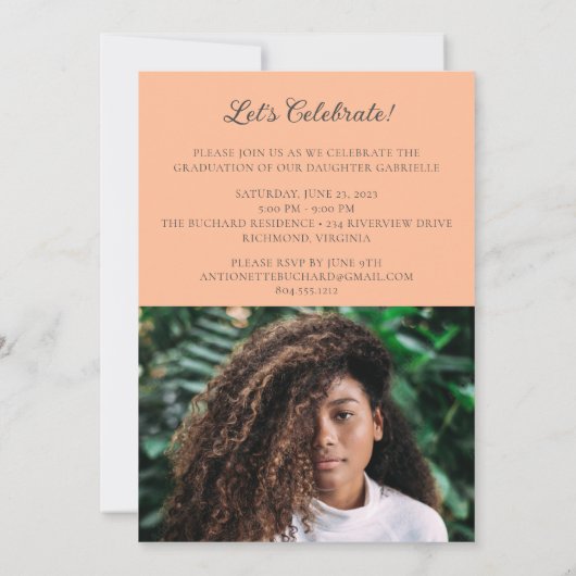 グラーはっきりしたド写真モダン発表パーティー招待状 招待状 (裏面)