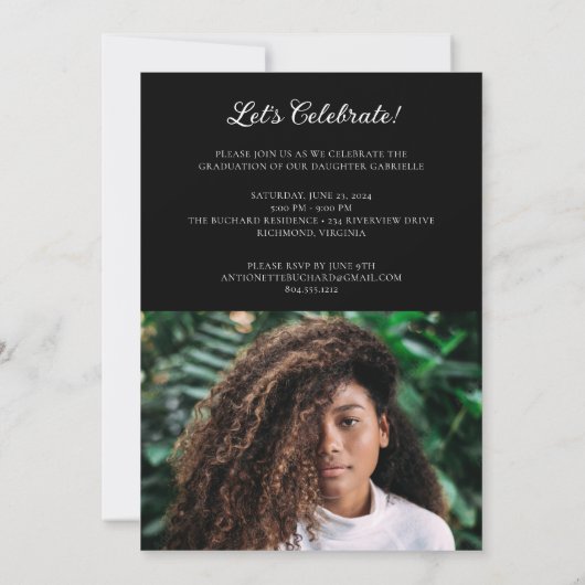 グラーはっきりしたド写真モダン発表パーティー招待状 招待状 (裏面)