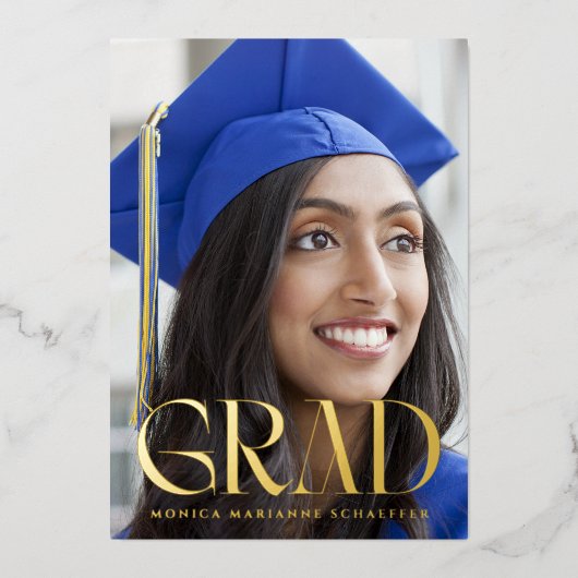 グラーエレガントド・フォイル写真卒業発表 箔招待状 (正面)