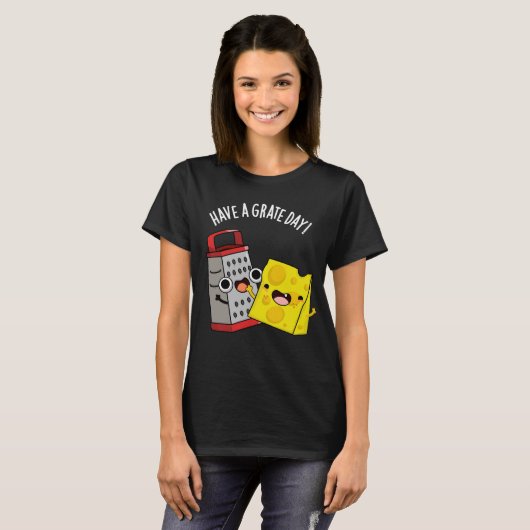 グラートデイチーズプおもしろいン黒いBGを持っている Tシャツ (正面フル)