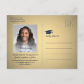 グラードおめでとうネイビーブルー&金ゴールド日付写真を保存 案内ポストカード (裏面)