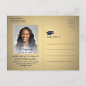 グラードおめでとうネイビーブルー&金ゴールド日付写真を保存 案内ポストカード (裏面)