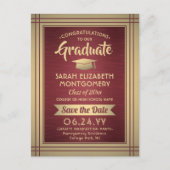 グラードおめでとうBurgundy & 金ゴールド日付写真を保存 案内ポストカード (正面)