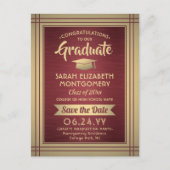 グラードおめでとうBurgundy & 金ゴールド日付写真を保存 案内ポストカード (正面)