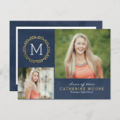 グラードイニシャル編集可能カラー卒業はがき インビテーションポストカード (正面/裏面)