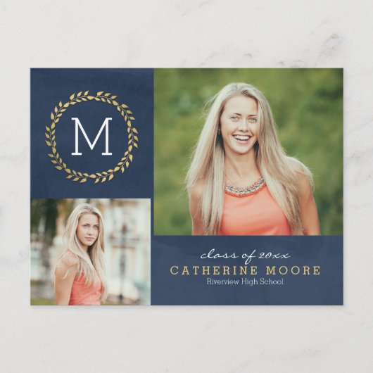 グラードイニシャル編集可能カラー卒業はがき インビテーションポストカード (正面)