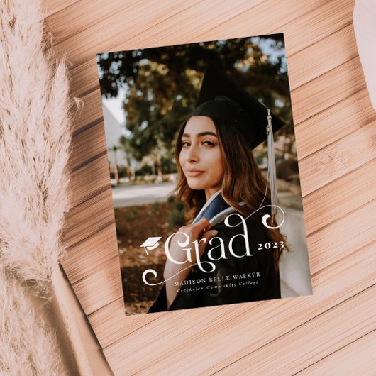 グラードオ渦巻形のーバーレイ文字卒業発表 サンキューカード