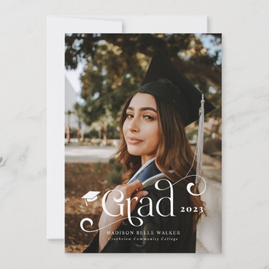 グラードオ渦巻形のーバーレイ文字卒業発表 サンキューカード (正面)