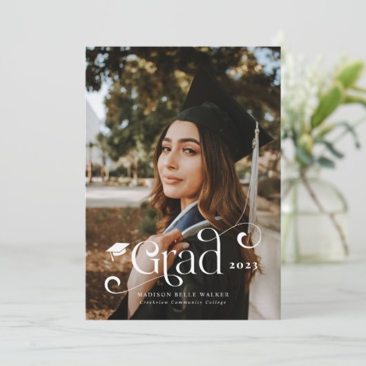 グラードオ渦巻形のーバーレイ文字卒業発表 サンキューカード (スタンド正面)