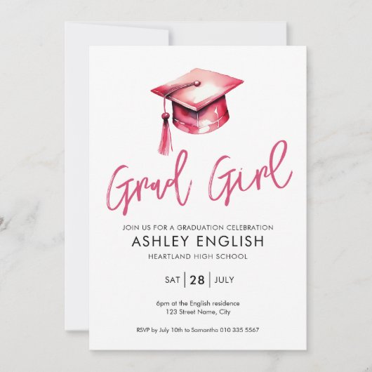 グラードガールピンク卒業招待状 招待状 (正面)