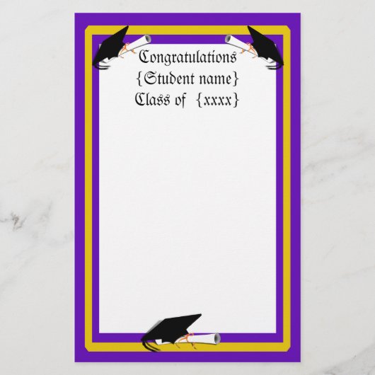 グラードキャップティルト&ディプロマとカラーパープル&金ゴールド 便箋 (正面)