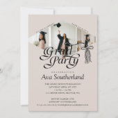 グラードキャップボウタッセルフォトコラージュ卒業パーティー 招待状 (正面)