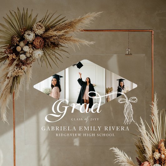 グラードキャップボウ&タッセルフォトコラージュ卒業 アクリルサイン