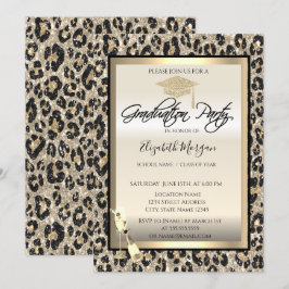 グラードキャップ、ワイングラスグリッターレオパード印刷 招待状