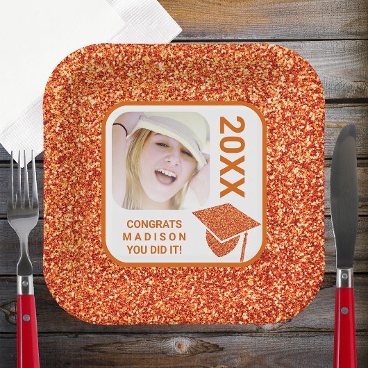 グラードグラムオレンジキャップエレガントフォトクールパーティー ペーパープレート