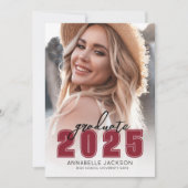 グラードシンプルパーティー赤写真卒業 招待状 (正面)