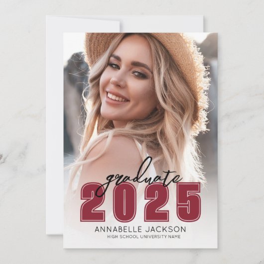 グラードシンプルパーティー赤写真卒業 招待状 (正面)