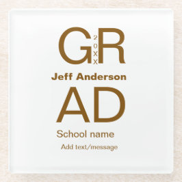 グラードタイポグラフィモダン卒業シンプルミニマルc ガラスコースター