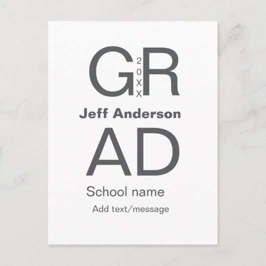 グラードタイポグラフィモダン卒業シンプルミニマルc ポストカード (正面)