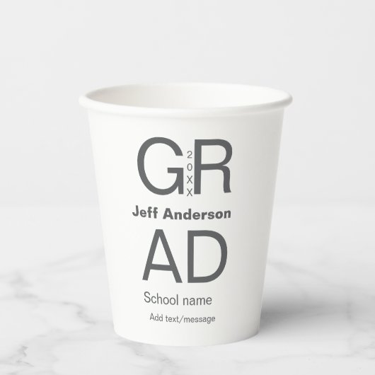 グラードタイポグラフィモダン卒業シンプルミニマルc 紙コップ (正面)