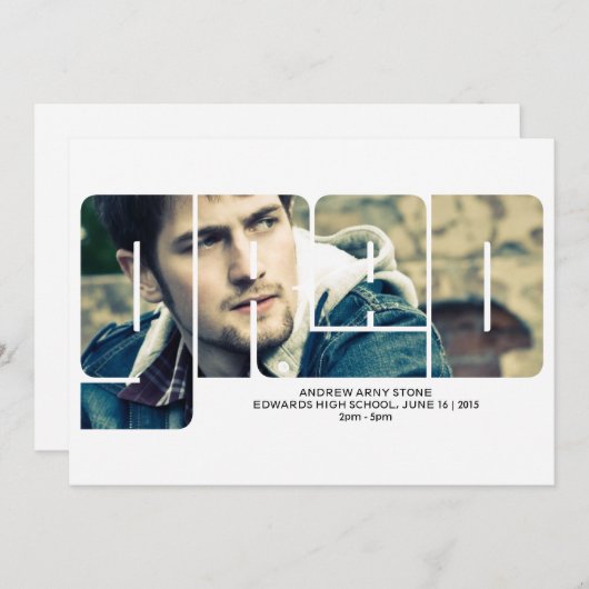 グラードタイポグラフィ2写真卒業発表 招待状 (正面/裏面)