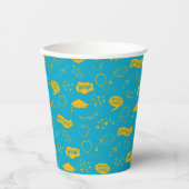 グラードパーティードードルアイコンパターン青い黄色 紙コップ (正面)