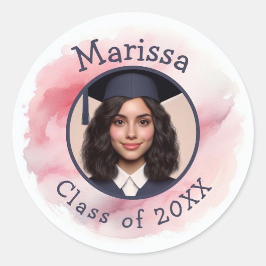 グラードフォトクカスタムラスの年と名前の水色 ラウンドシール (正面)