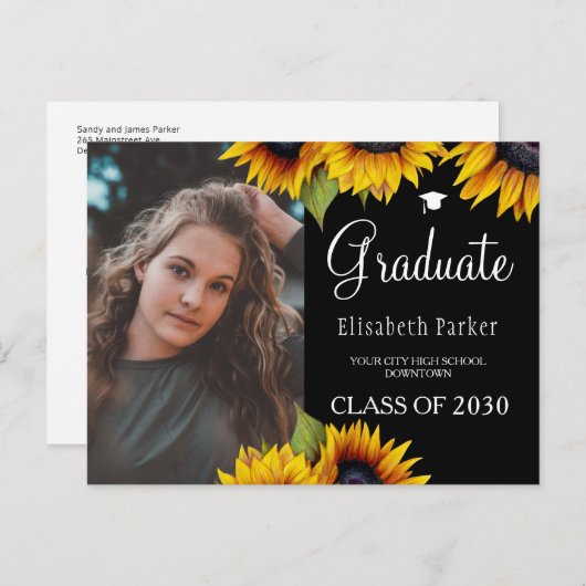 グラードフォトシックなサンフラワーズ卒業発表 案内ポストカード (正面/裏面)