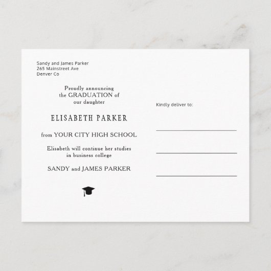 グラードフォトシックなサンフラワーズ卒業発表 案内ポストカード (裏面)