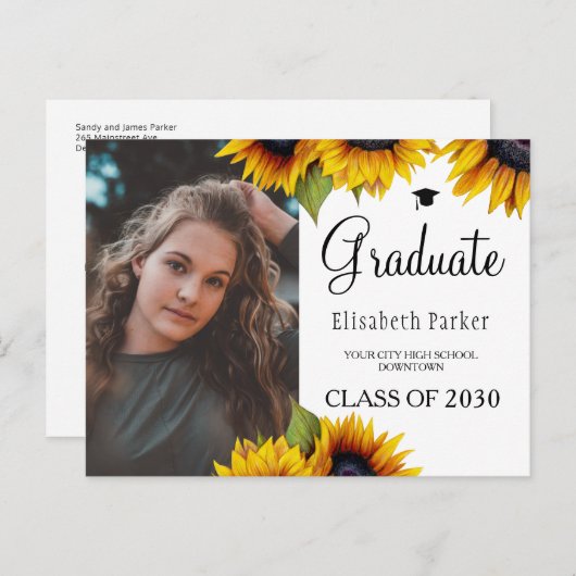 グラードフォトシックなサンフラワーズ卒業発表 案内ポストカード (正面/裏面)