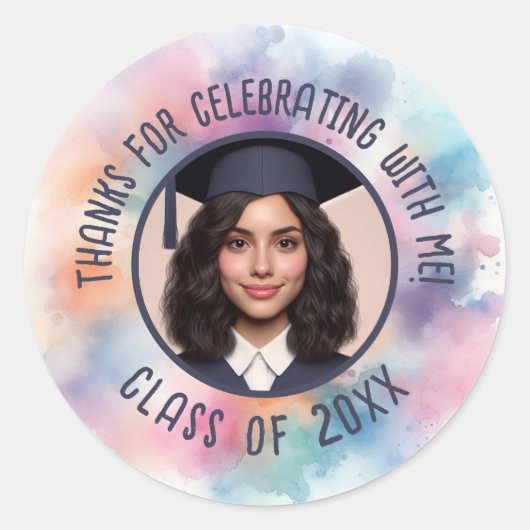 グラードフォトネーム追加クラス年感謝してい水色 ラウンドシール (正面)