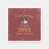 グラードフォト金ゴールド紙吹雪卒業パーティーBurgundy スタンダードカクテルナプキン (正面)